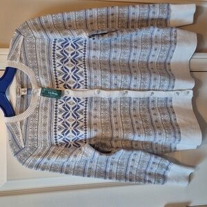 L.L.Bean Cotton & Cashmere Paperwhite Snowflake Cardigan Small Petite, New W Tag